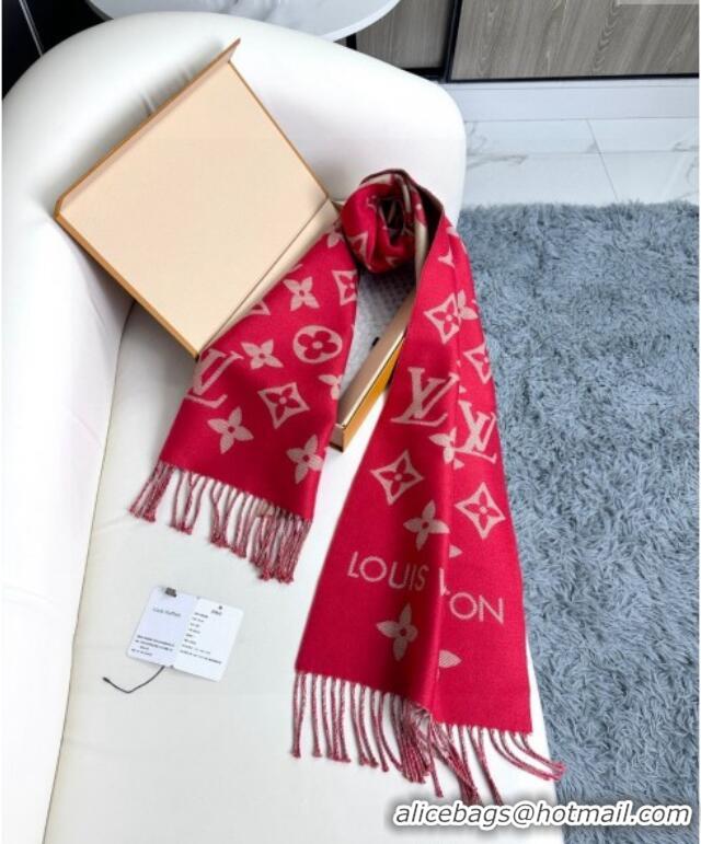 Top Grade Louis Vuitton Simple LV Wool Long Scarf 34x180cm 1128 Red 2024