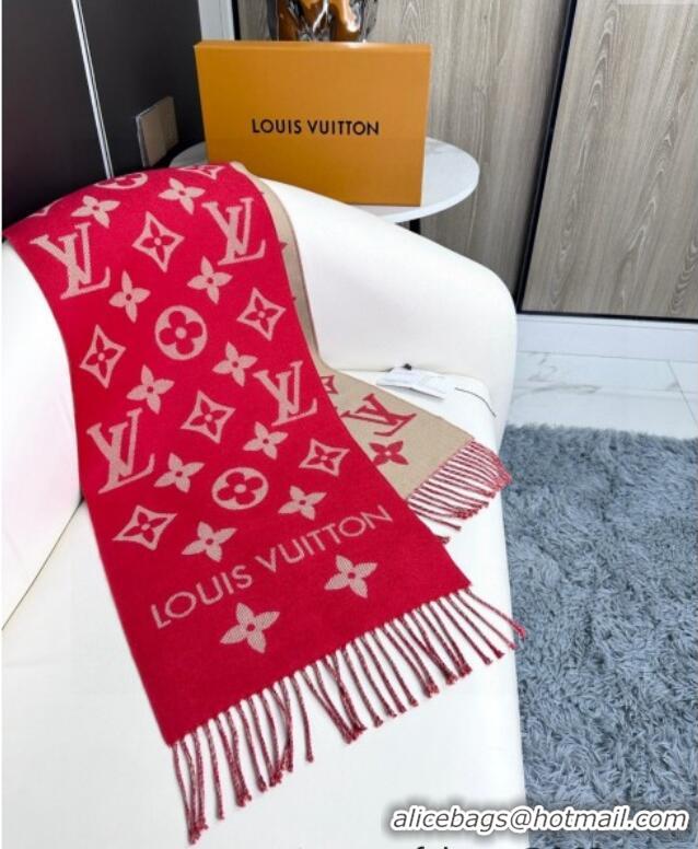 Top Grade Louis Vuitton Simple LV Wool Long Scarf 34x180cm 1128 Red 2024