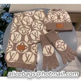 Big Discount Louis Vuitton Knit Scarf, Hat and Gloves Set 1129 Black 2024