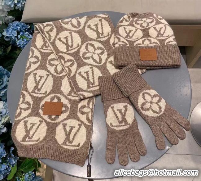 Big Discount Louis Vuitton Knit Scarf, Hat and Gloves Set 1129 Black 2024