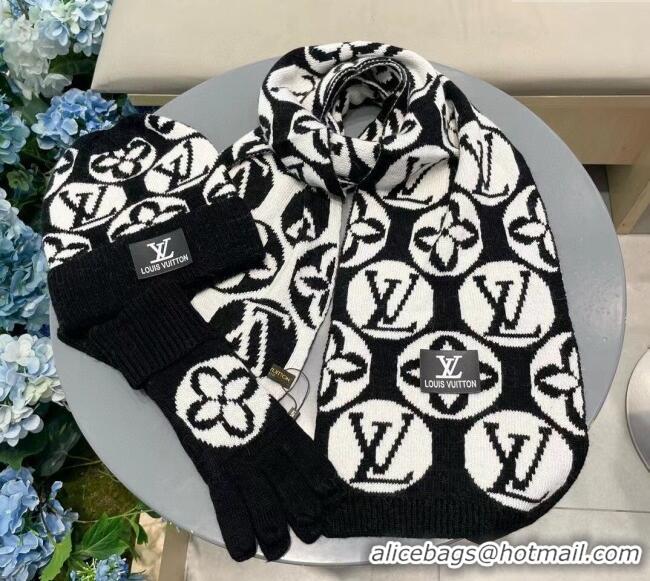 Big Discount Louis Vuitton Knit Scarf, Hat and Gloves Set 1129 Black 2024