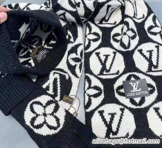 Big Discount Louis Vuitton Knit Scarf, Hat and Gloves Set 1129 Black 2024