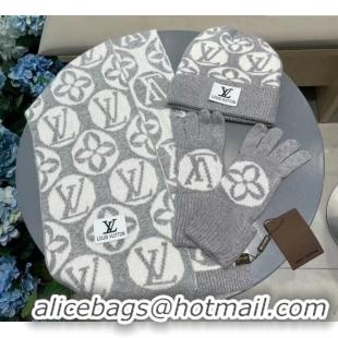 Good Looking Louis Vuitton Knit Scarf, Hat and Gloves Set 1129 Grey 2024