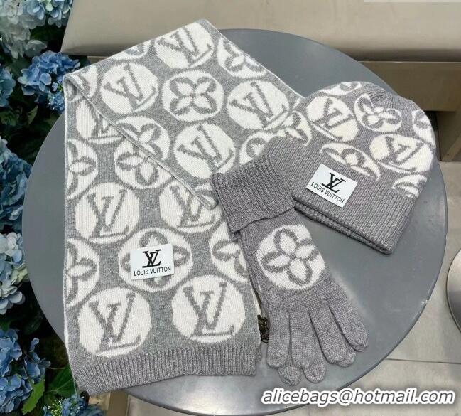 Good Looking Louis Vuitton Knit Scarf, Hat and Gloves Set 1129 Grey 2024