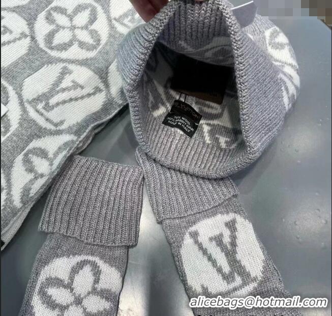 Good Looking Louis Vuitton Knit Scarf, Hat and Gloves Set 1129 Grey 2024