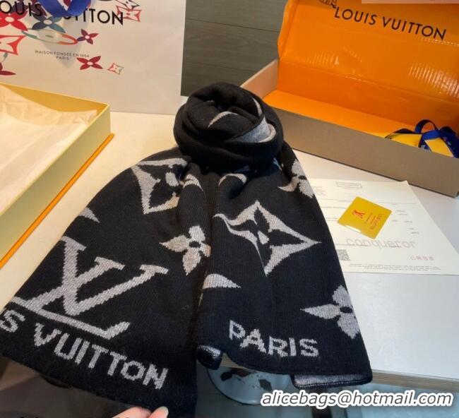 Shop Discount Louis Vuitton Cashmere Knit Long Scarf 32x180cm 0115 Black 2025