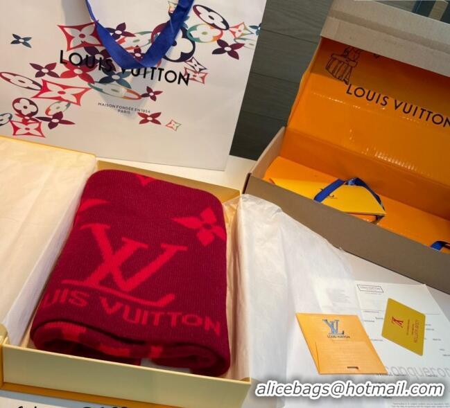 Top Grade Louis Vuitton Cashmere Knit Long Scarf 32x180cm 0115 Red 2025