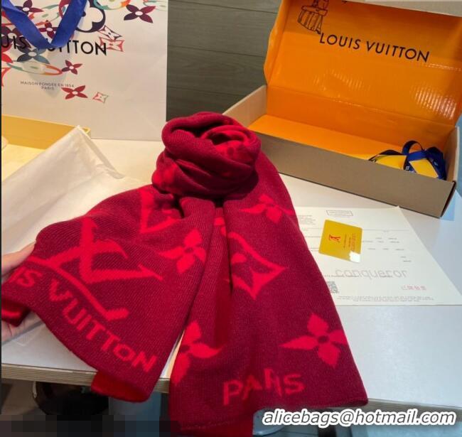 Top Grade Louis Vuitton Cashmere Knit Long Scarf 32x180cm 0115 Red 2025