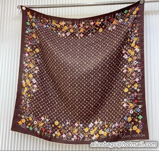 Unique Discount Louis Vuitton Silk Sqaure Scarf 90x90cm LV030433 Brown 2025