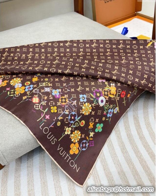 Unique Discount Louis Vuitton Silk Sqaure Scarf 90x90cm LV030433 Brown 2025