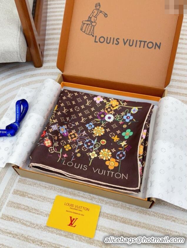 Unique Discount Louis Vuitton Silk Sqaure Scarf 90x90cm LV030433 Brown 2025