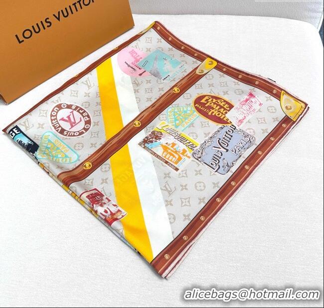 Luxury Cheap Louis Vuitton Silk Sqaure Scarf 90x90cm LV030437 Beige/Brown 2025