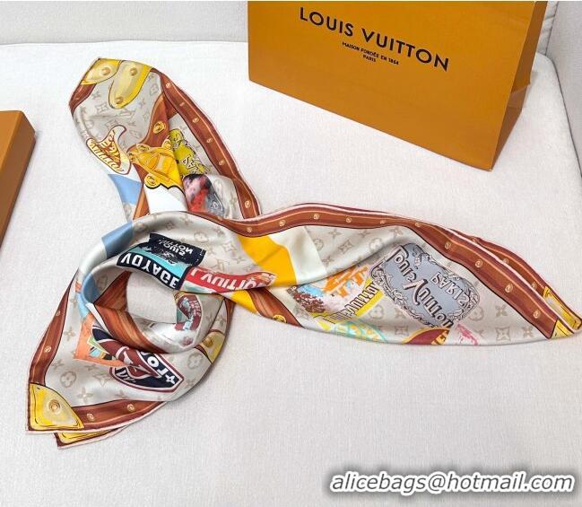 Luxury Cheap Louis Vuitton Silk Sqaure Scarf 90x90cm LV030437 Beige/Brown 2025