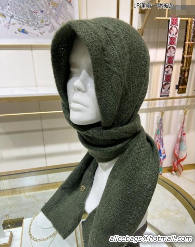 Discount Loro Piana Cashmere Knit Scarf and Hat One Piece LP3036 Green 2024