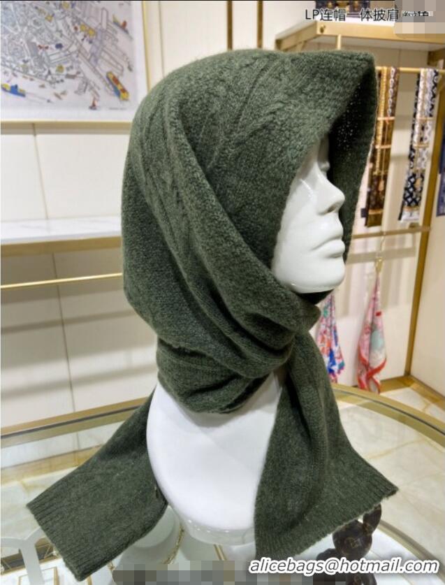 Discount Loro Piana Cashmere Knit Scarf and Hat One Piece LP3036 Green 2024