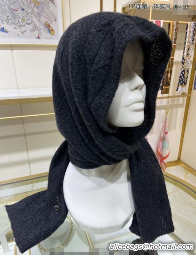 Top Design Loro Piana Cashmere Knit Scarf and Hat One Piece LP3036 Dark Grey 2024