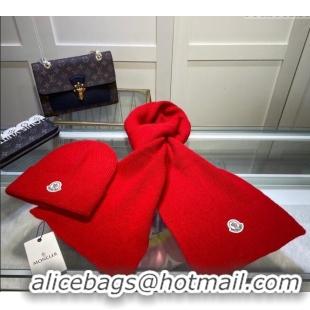 Good Quality Moncler Knit Hat and Scarf Set M0913 Red 2024