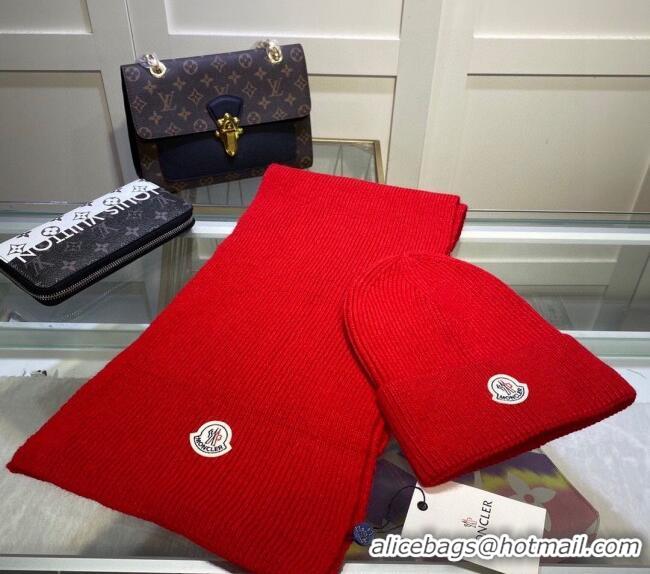 Good Quality Moncler Knit Hat and Scarf Set M0913 Red 2024