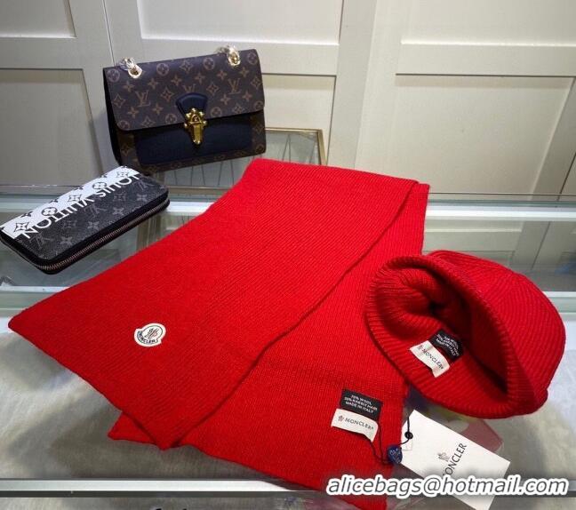 Good Quality Moncler Knit Hat and Scarf Set M0913 Red 2024