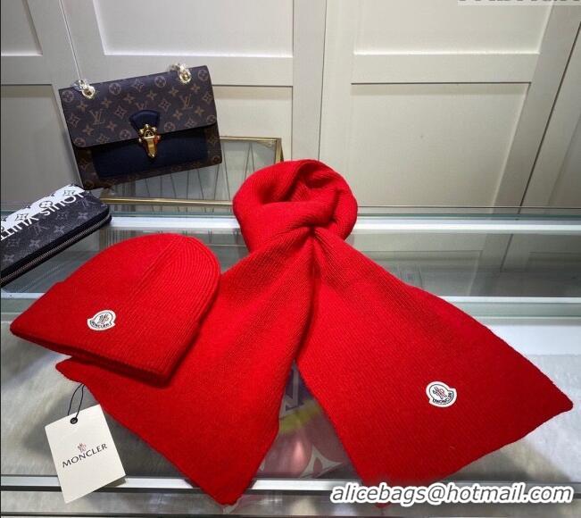 Good Quality Moncler Knit Hat and Scarf Set M0913 Red 2024