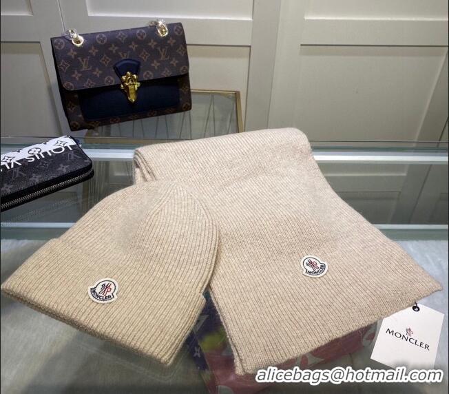 Best Price Moncler Knit Hat and Scarf Set M0913 Beige 2024