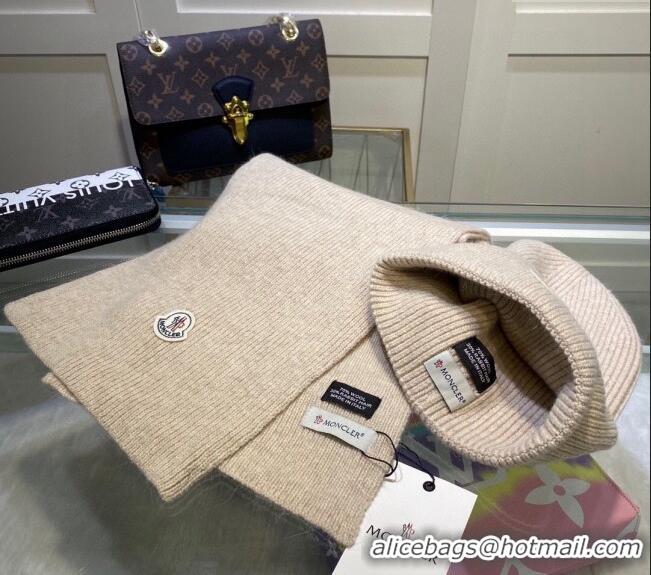 Best Price Moncler Knit Hat and Scarf Set M0913 Beige 2024