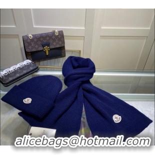 Best Quality Moncler Knit Hat and Scarf Set M0913 Royal Blue 2024