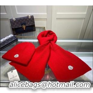 Fashion Discount Moncler Knit Hat and Scarf Set M0913 Red 2024