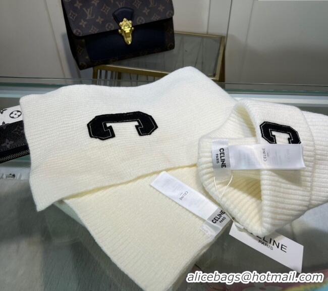 Well Crafted Celine Knit Long Scarf and Hat Set 1021 White 2024