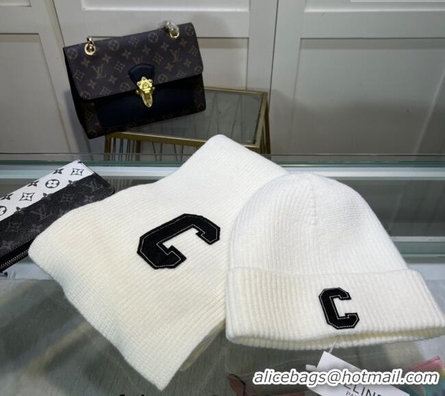 Well Crafted Celine Knit Long Scarf and Hat Set 1021 White 2024