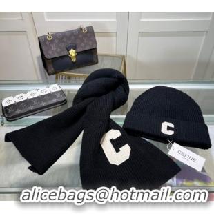 Well Crafted Celine Knit Long Scarf and Hat Set CE1021 Black 2024