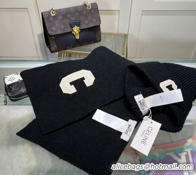 Well Crafted Celine Knit Long Scarf and Hat Set CE1021 Black 2024