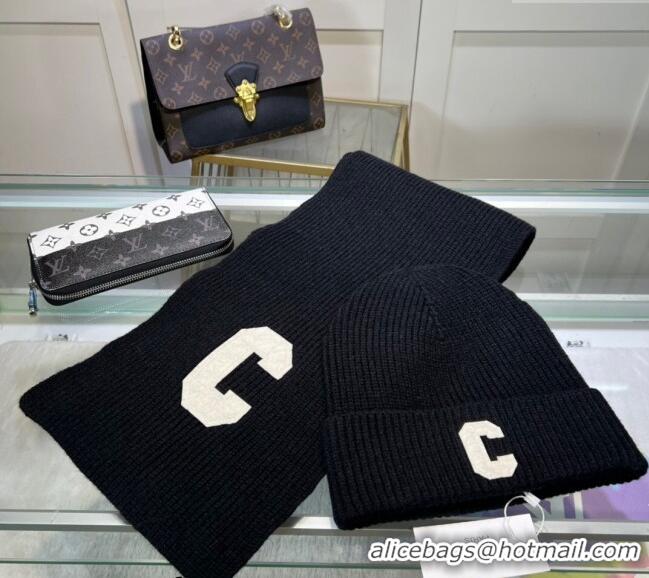 Well Crafted Celine Knit Long Scarf and Hat Set CE1021 Black 2024