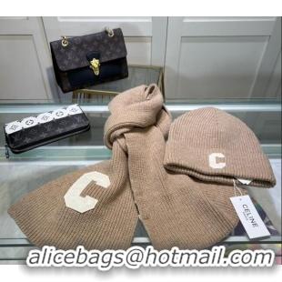 Super Quality Celine Knit Long Scarf and Hat Set CE1021 Beige 2024