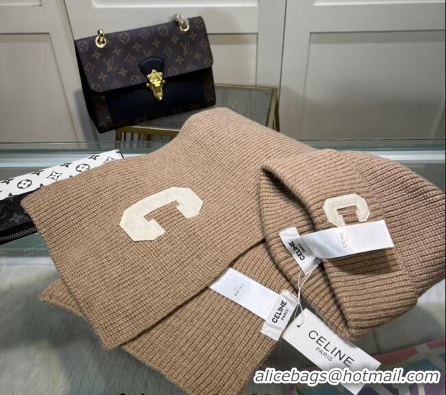 Super Quality Celine Knit Long Scarf and Hat Set CE1021 Beige 2024