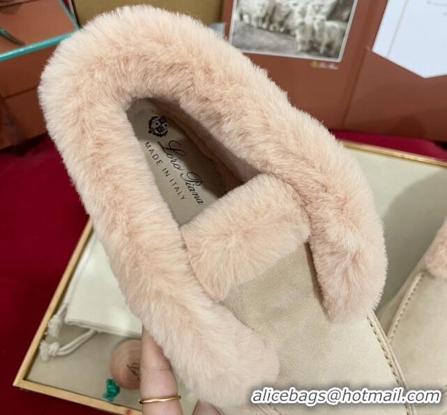 Good Quality Loro Piana Open Walk Ankle Boots in Suede and Beaver Fur Beige/Pink 1113114