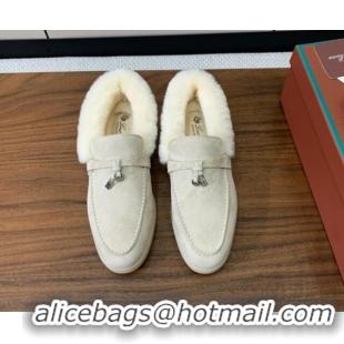 Most Popular Loro Piana Summer Charm Loafers in Suede and Wool Fur Light Apricot 1113126