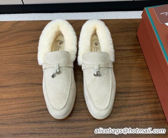 Most Popular Loro Piana Summer Charm Loafers in Suede and Wool Fur Light Apricot 1113126