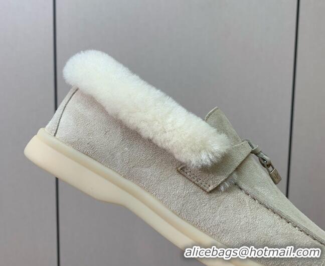 Most Popular Loro Piana Summer Charm Loafers in Suede and Wool Fur Light Apricot 1113126