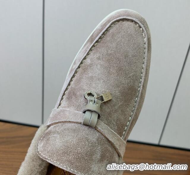 Good Quality Loro Piana Summer Charm Loafers in Suede and Wool Fur Camel 41113128