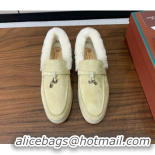 Low Price Loro Piana Summer Charm Loafers in Suede and Wool Fur Lyw Apricot 1113131