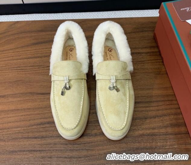 Low Price Loro Piana Summer Charm Loafers in Suede and Wool Fur Lyw Apricot 1113131