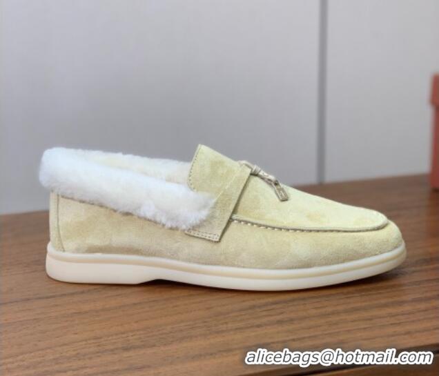 Low Price Loro Piana Summer Charm Loafers in Suede and Wool Fur Lyw Apricot 1113131