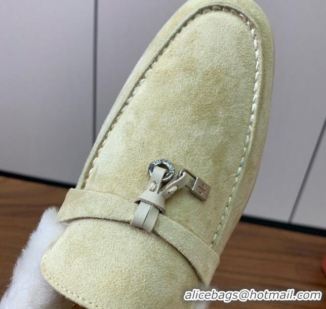 Low Price Loro Piana Summer Charm Loafers in Suede and Wool Fur Lyw Apricot 1113131