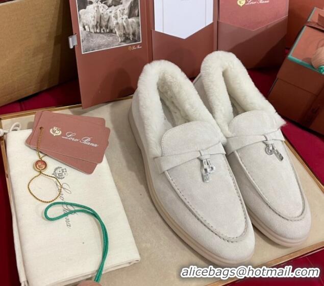 Top Grade Loro Piana Summer Charm Loafers in Suede and Beaver Fur White 1113133