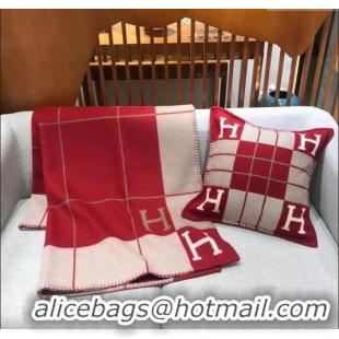 Luxury Discount Hermes Avalon Wool & Cashmere Blanket and Pillow H0412 Red 2024