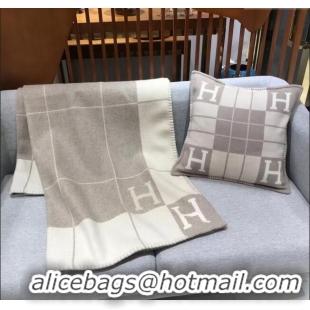 Spot Bulk Hermes Avalon Wool & Cashmere Blanket and Pillow H0412 Light Grey 2024