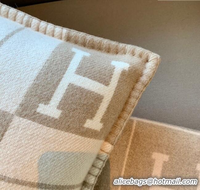 Spot Bulk Hermes Avalon Wool & Cashmere Blanket and Pillow H0412 Light Grey 2024