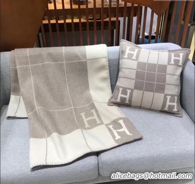 Spot Bulk Hermes Avalon Wool & Cashmere Blanket and Pillow H0412 Light Grey 2024