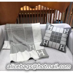 New Product Hermes Avalon Wool & Cashmere Blanket and Pillow H0412 Grey 2024